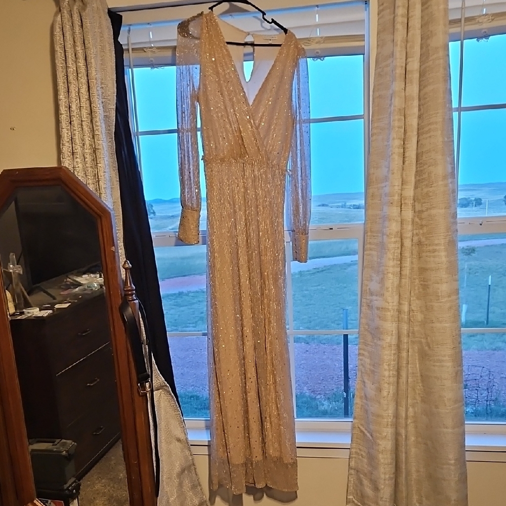 Baltic Born Shimmering Cream Long Sleeve Dress